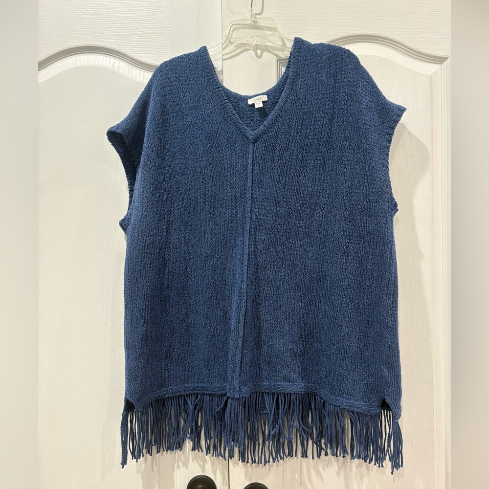 J. Jill Deep Blue V-Neck Fringe Sweater Vest